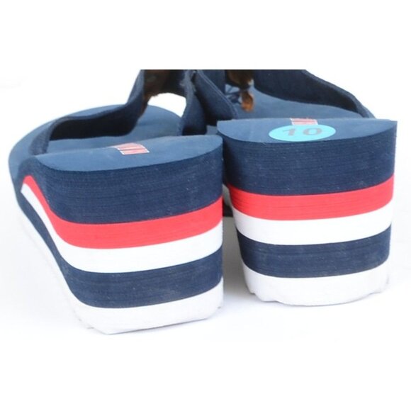 Nautica Women's 10 Red White Blue Thong Wedge Slip-on Sandal Beach Patriotic NEW - Picture 4 of 6